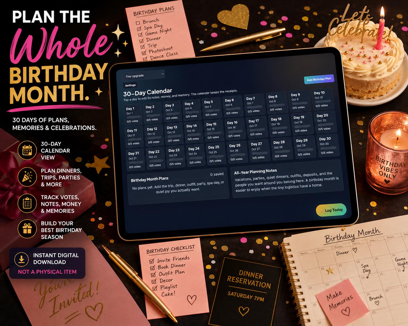 The Whole 30 Days birthday planning offline HTML mini app feature screen 4
