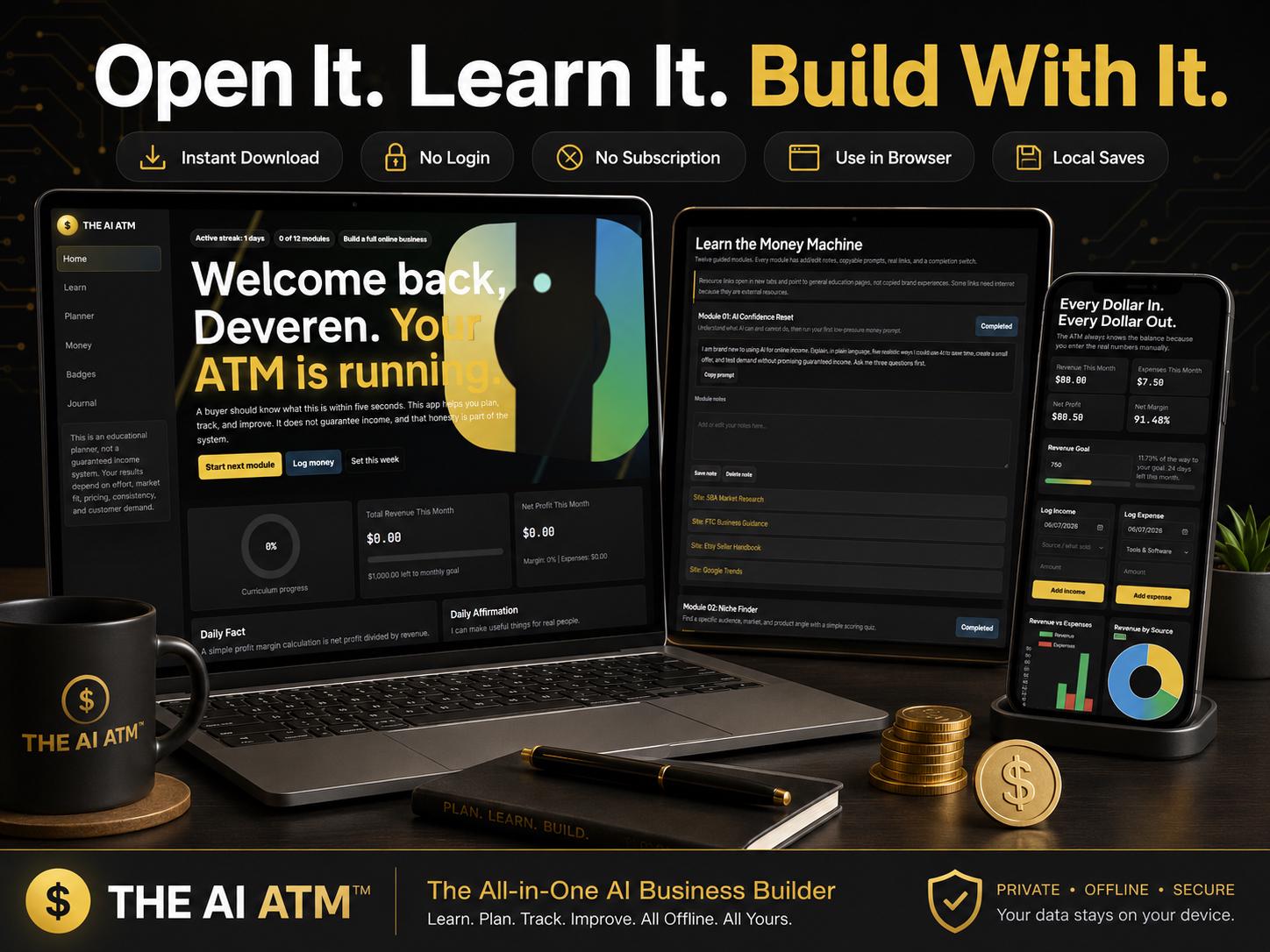 The AI ATM ai side hustles offline HTML mini app feature screen 9