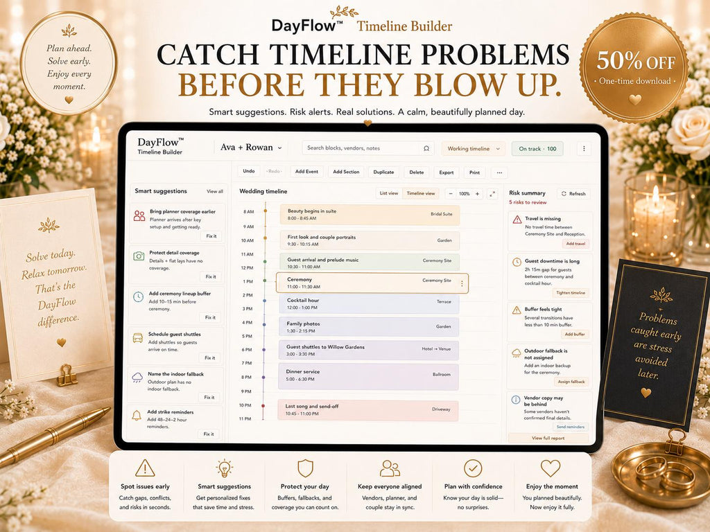 DayFlow™ wedding timeline offline HTML mini app feature screen 4