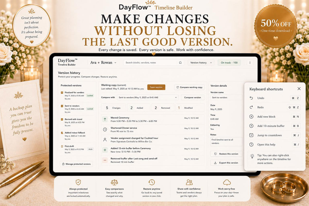 DayFlow™ wedding timeline offline HTML mini app feature screen 10
