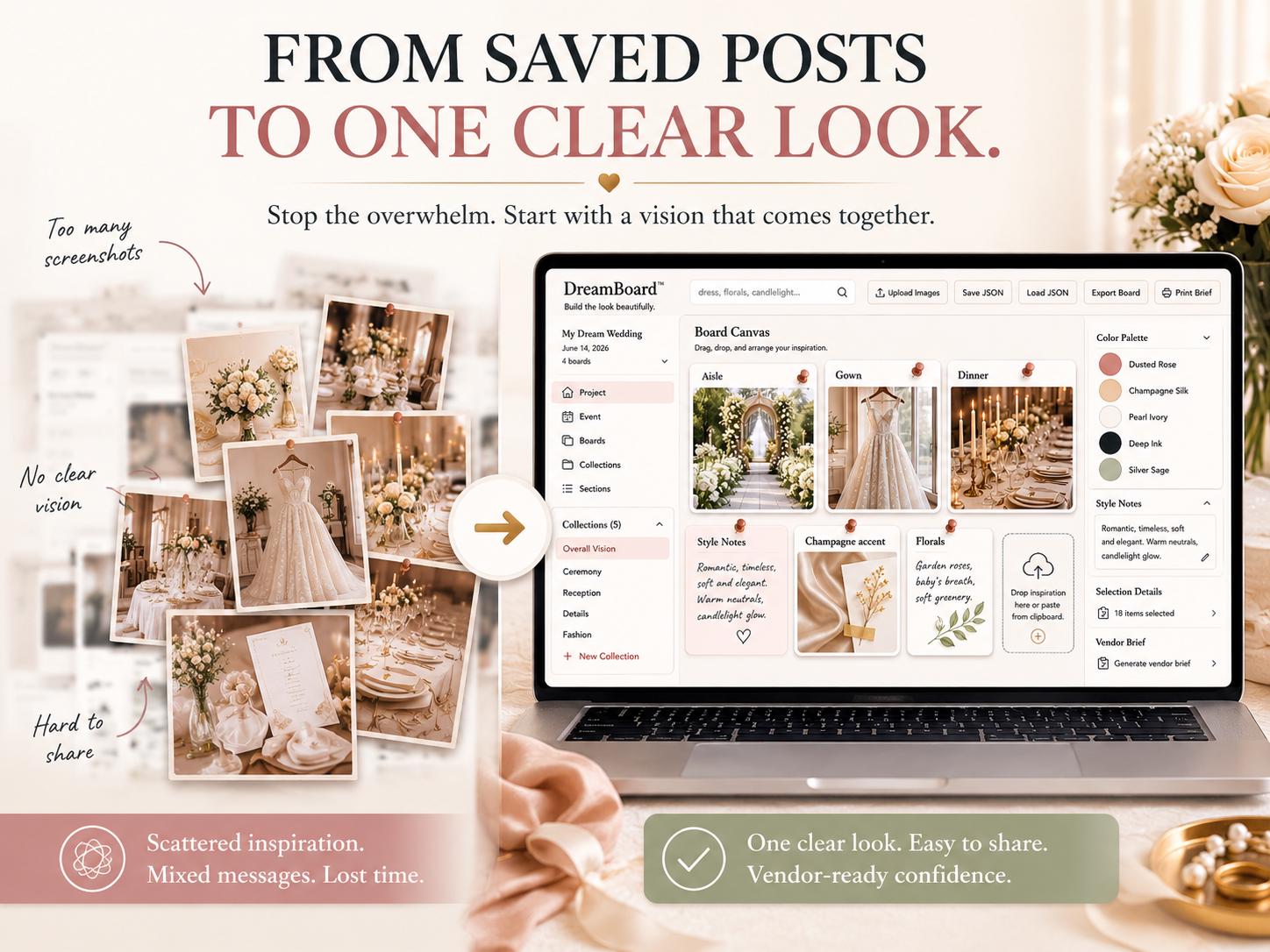 DreamBoard™ wedding vision board offline HTML mini app feature screen 2