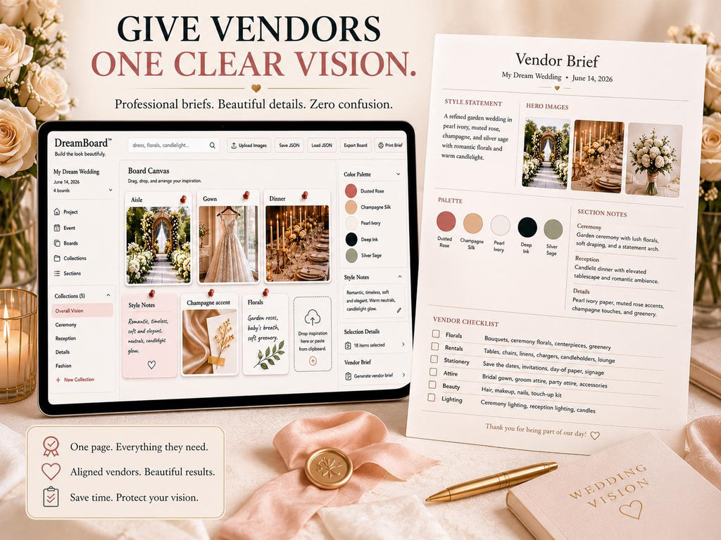DreamBoard™ wedding vision board offline HTML mini app feature screen 6