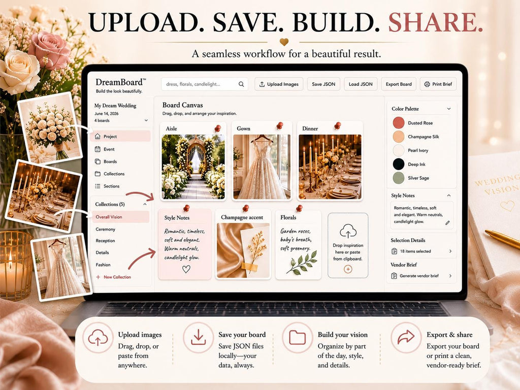 DreamBoard™ wedding vision board offline HTML mini app feature screen 7