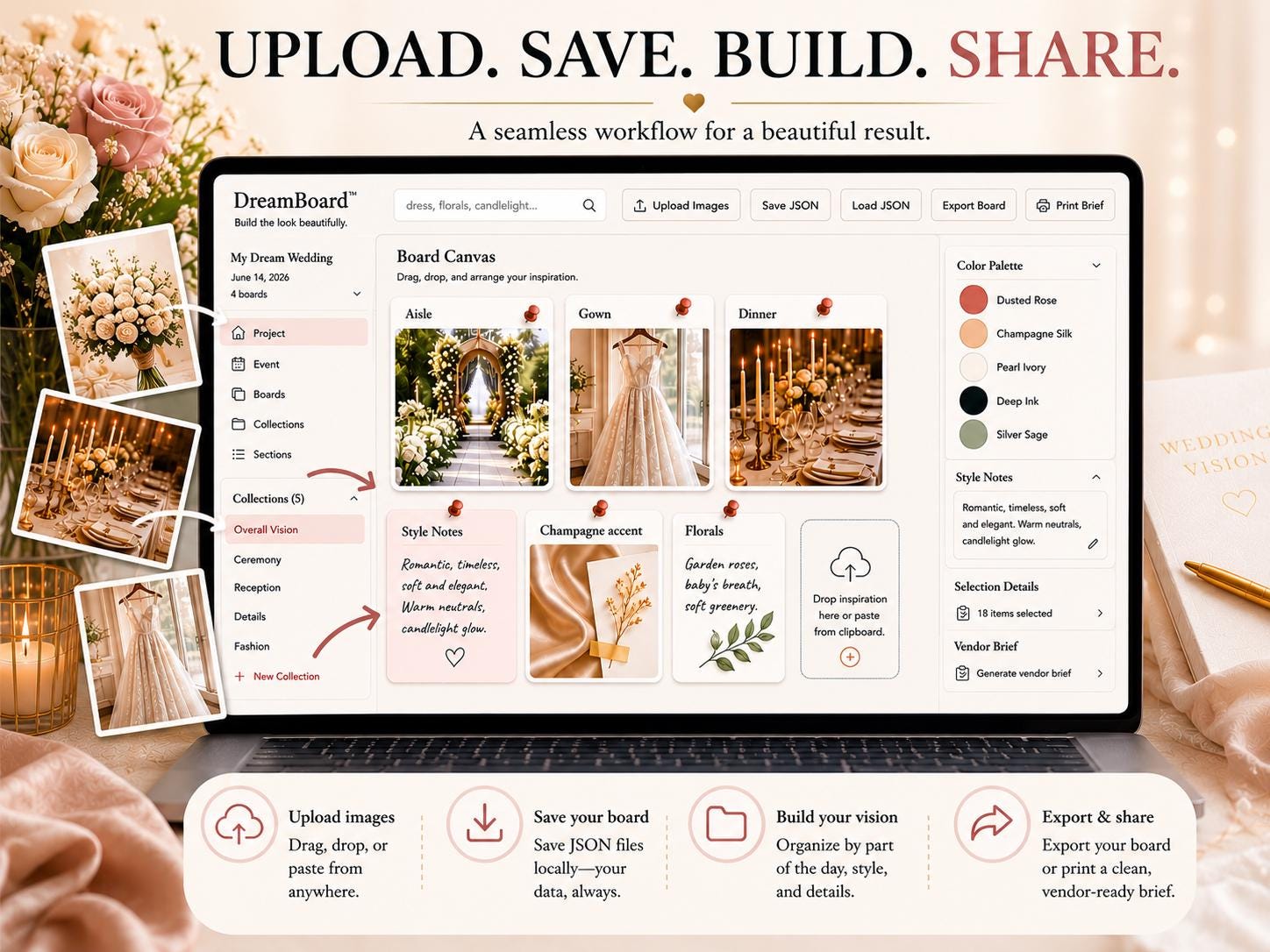 DreamBoard™ wedding vision board offline HTML mini app feature screen 7