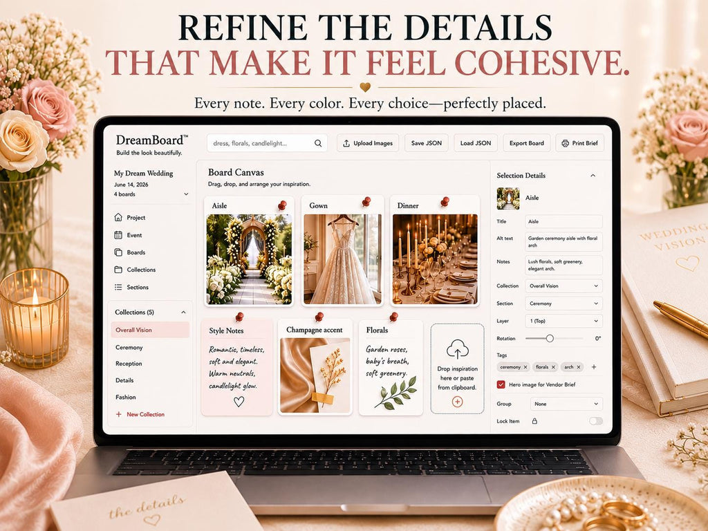 DreamBoard™ wedding vision board offline HTML mini app feature screen 8