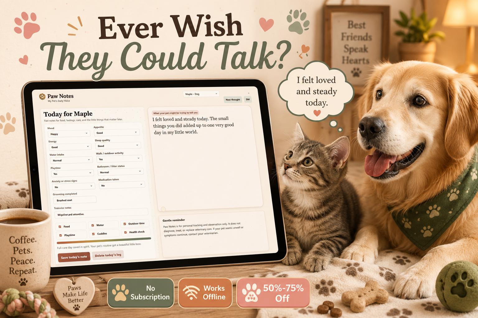 Pet Care Journal pet care offline HTML mini app feature screen 2