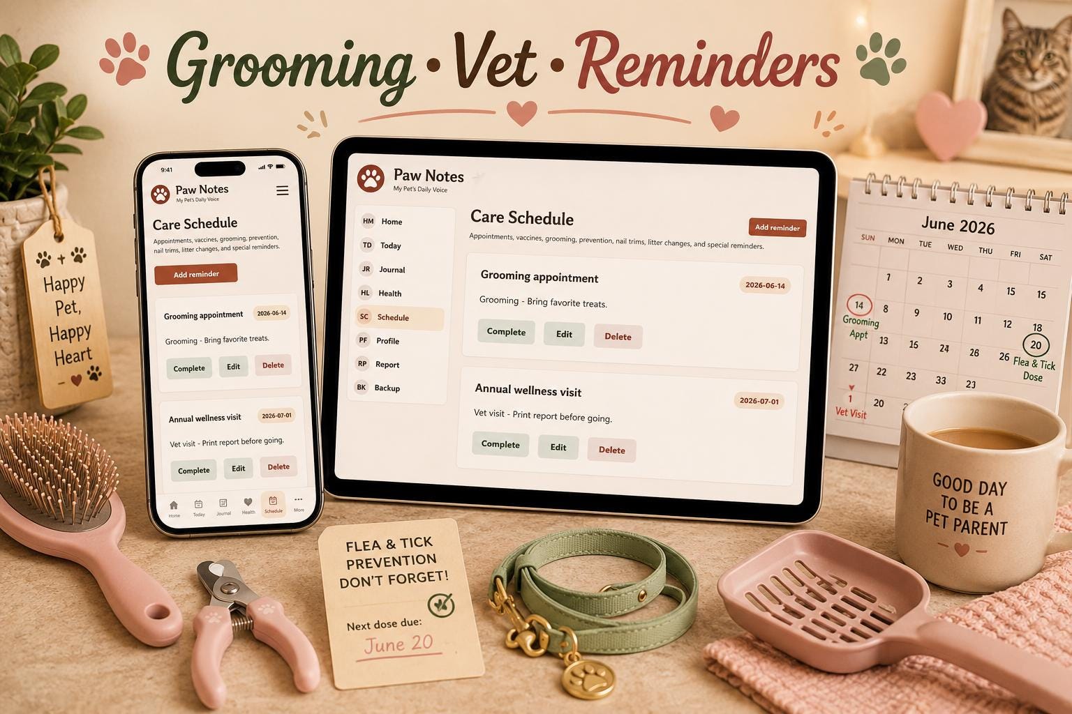Pet Care Journal pet care offline HTML mini app feature screen 7