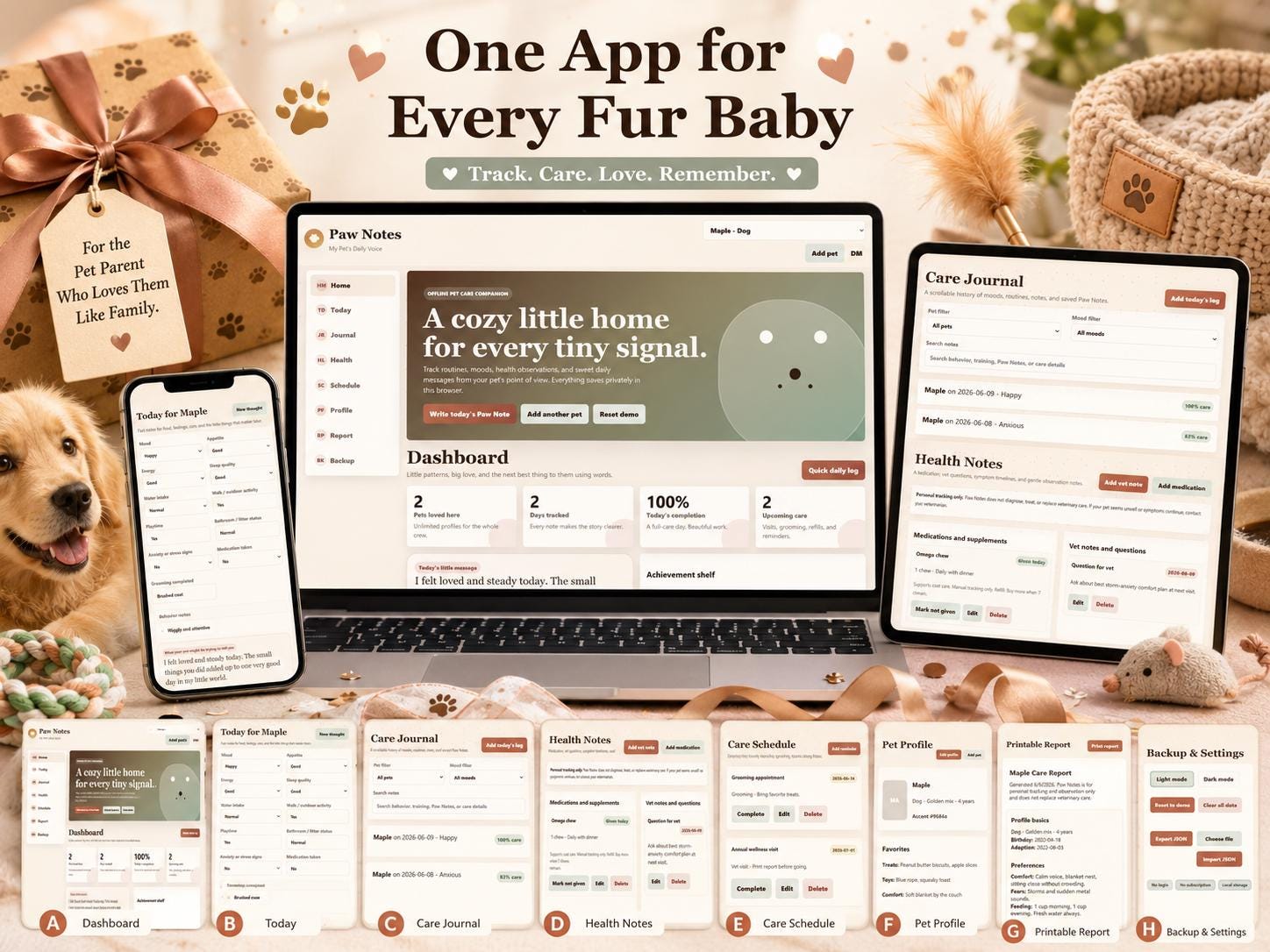 Pet Care Journal pet care offline HTML mini app feature screen 10