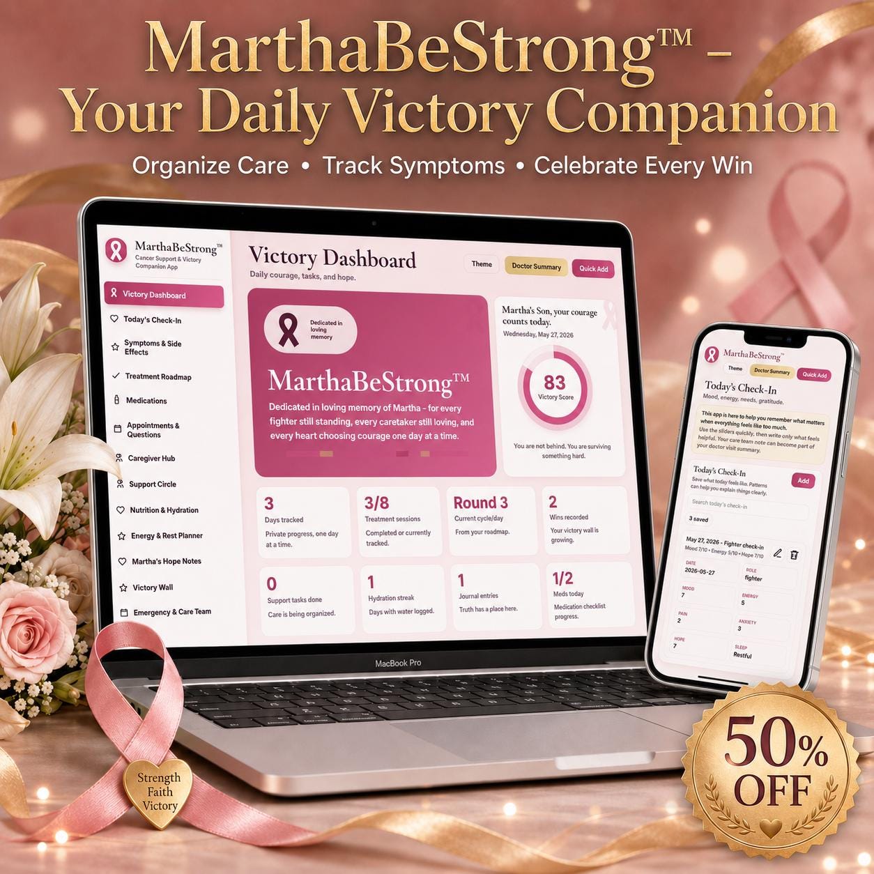 MarthaBeStrong cancer support offline HTML mini app dashboard