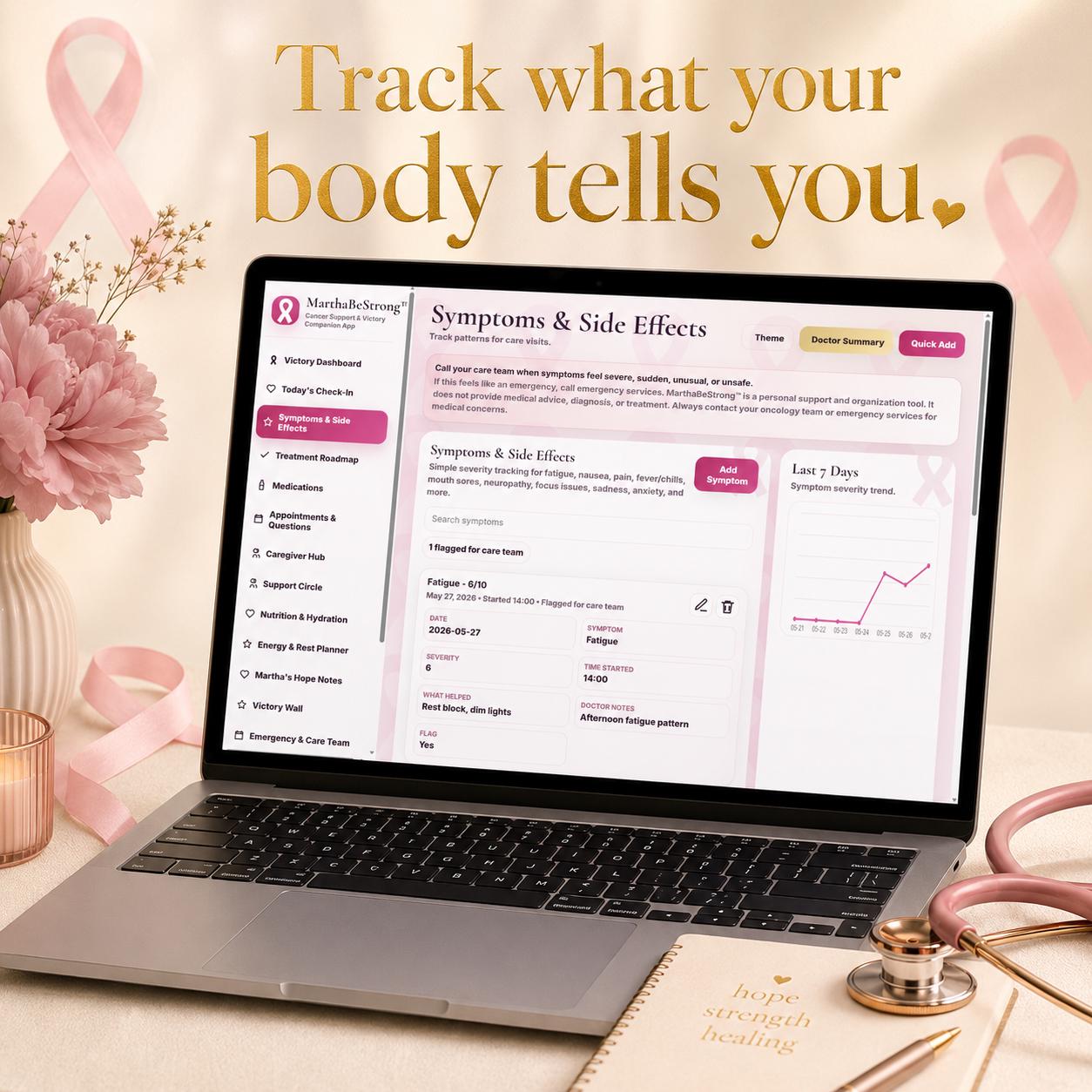 MarthaBeStrong cancer support offline HTML mini app feature screen 4