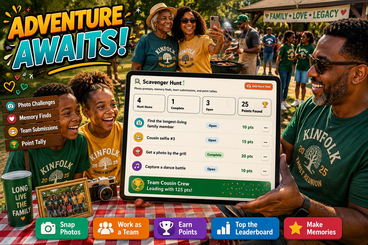 The Kinfolk Games™ family reunion planning offline HTML mini app feature screen 6