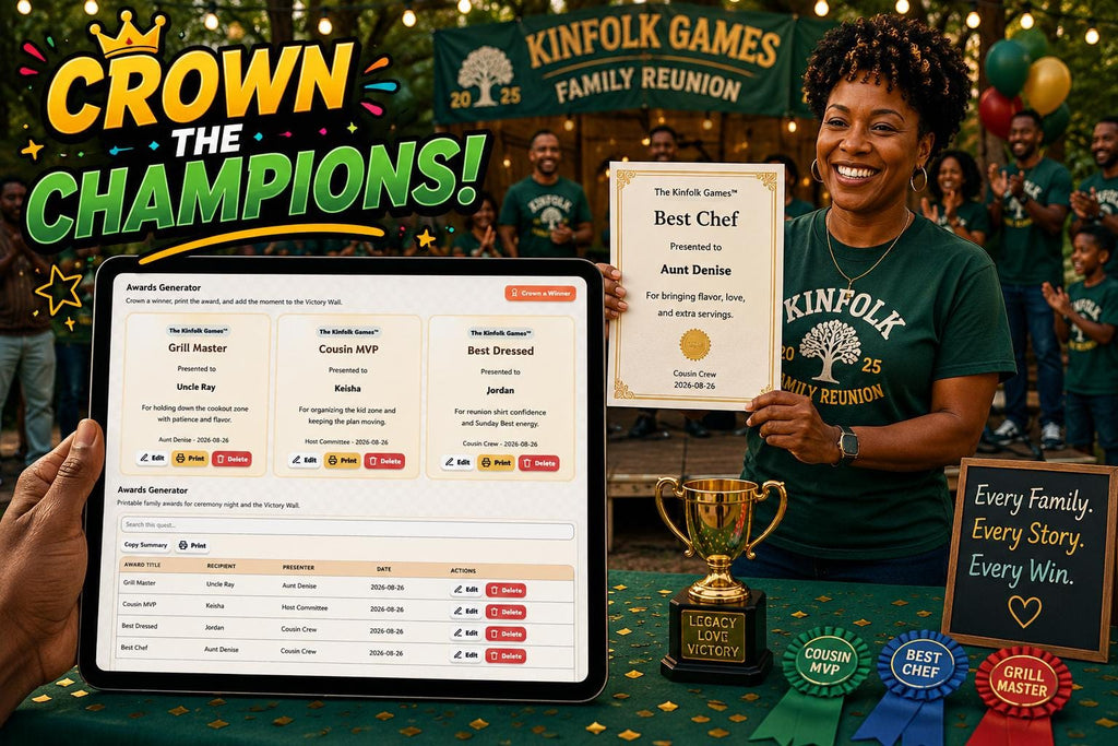 The Kinfolk Games™ family reunion planning offline HTML mini app feature screen 8