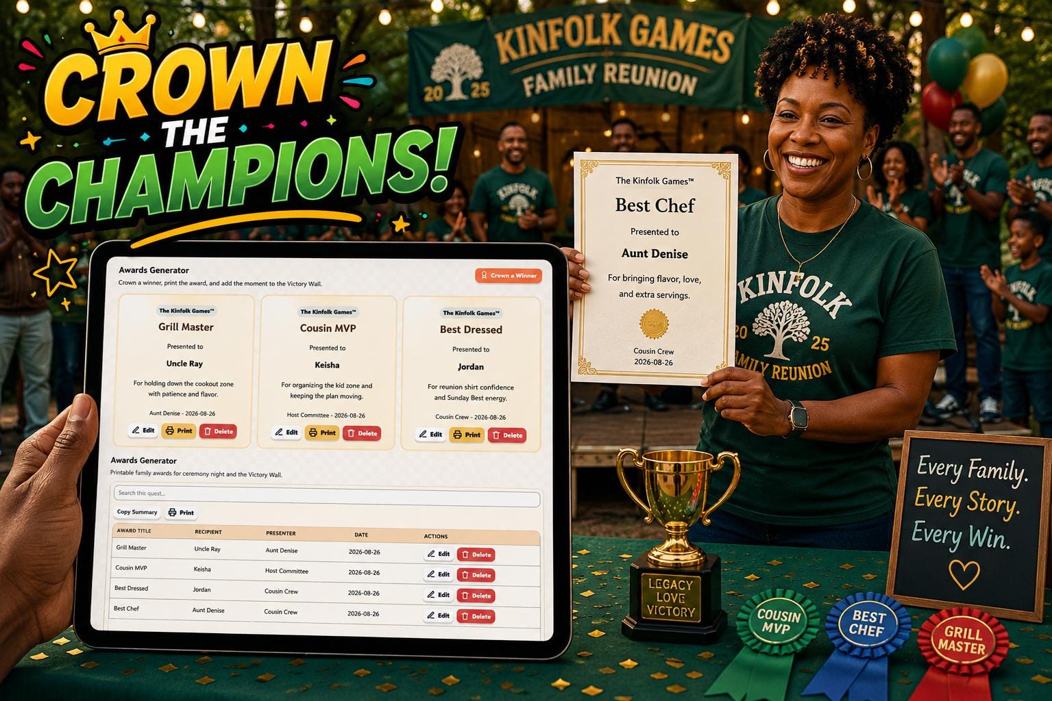 The Kinfolk Games™ family reunion planning offline HTML mini app feature screen 8