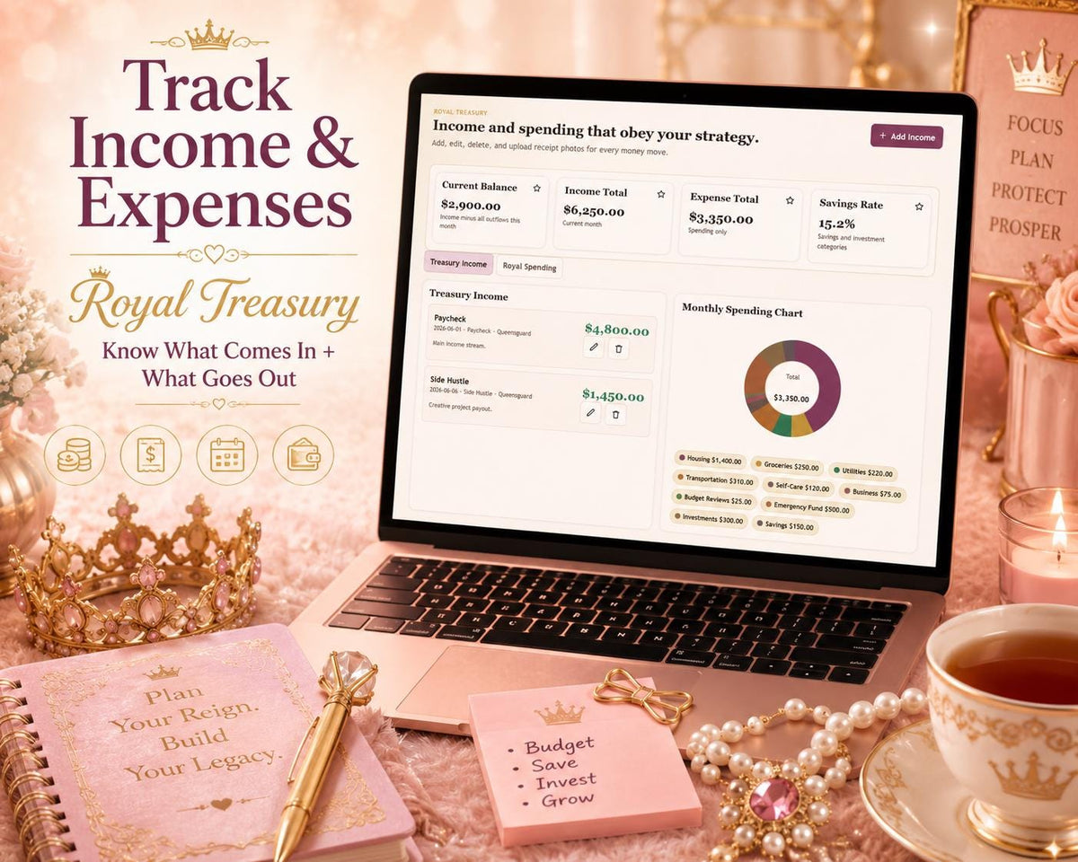 Crowned Wealth fantasy budgeting offline HTML mini app feature screen 4