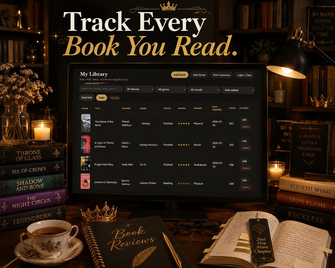 The Reading Vault reading journal offline HTML mini app feature screen 3