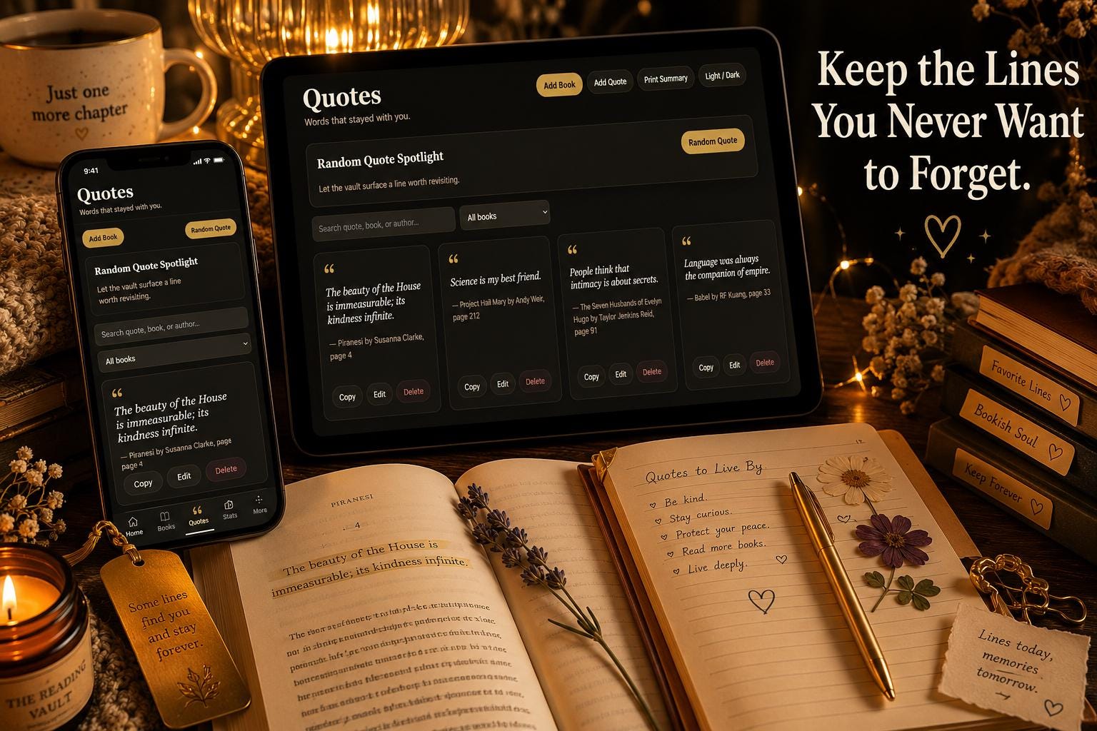 The Reading Vault reading journal offline HTML mini app feature screen 9