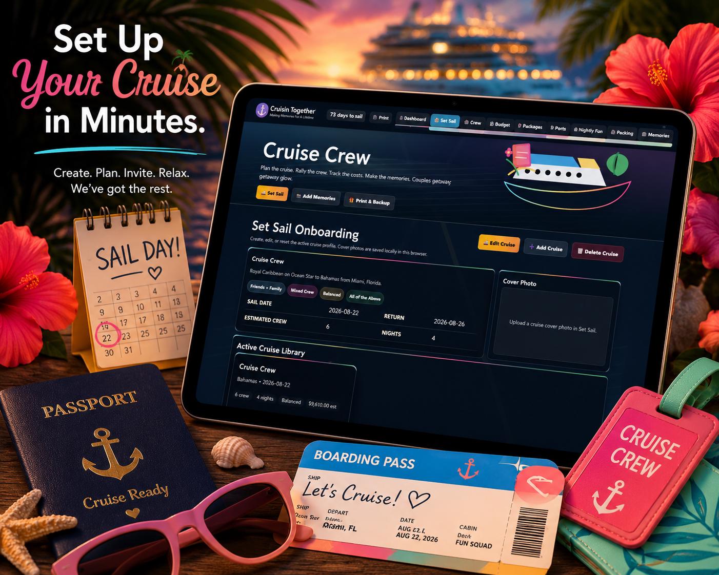 Cruisin’ Together cruise planning offline HTML mini app feature screen 2