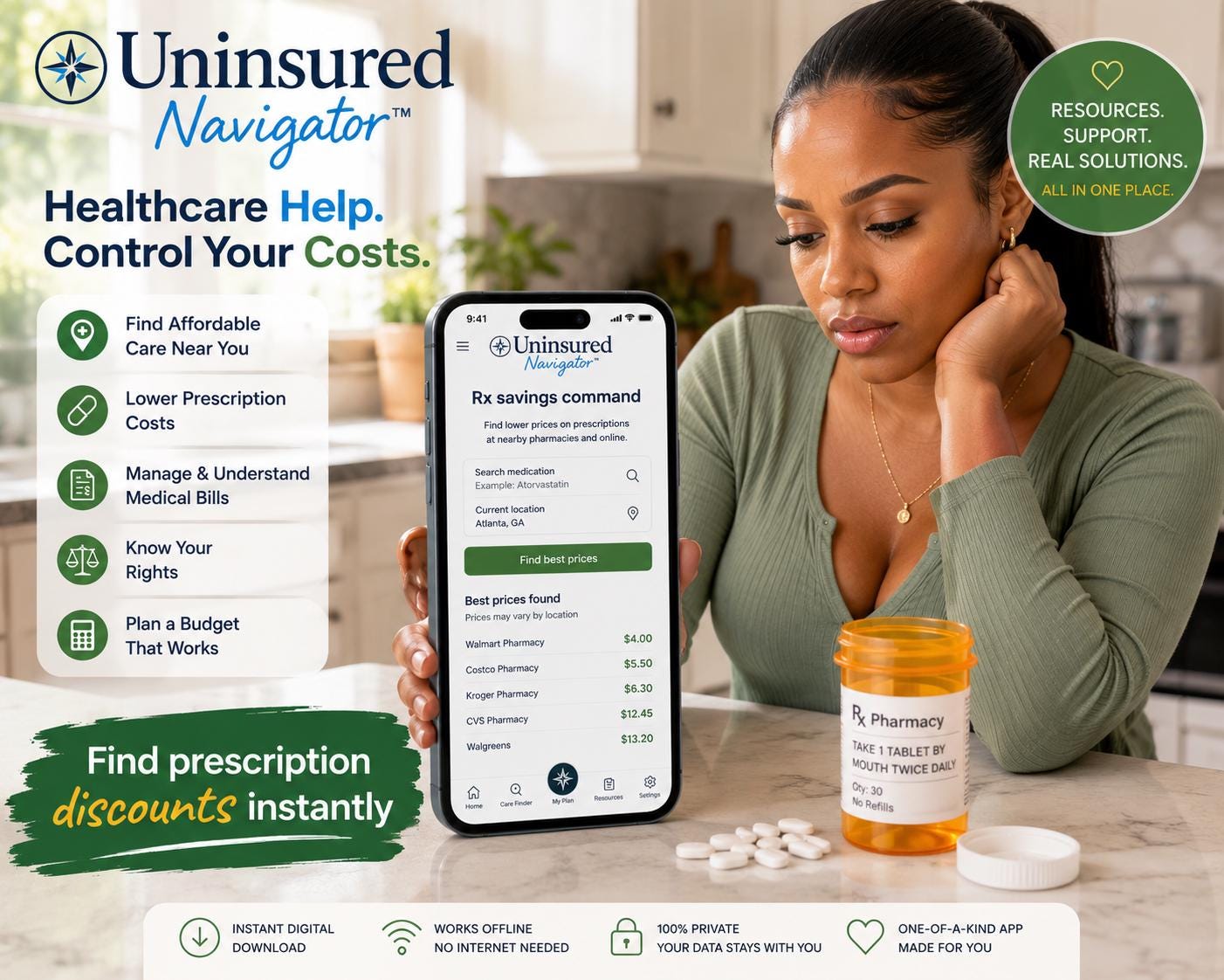 Uninsured Navigator™ healthcare navigation offline HTML mini app feature screen 2