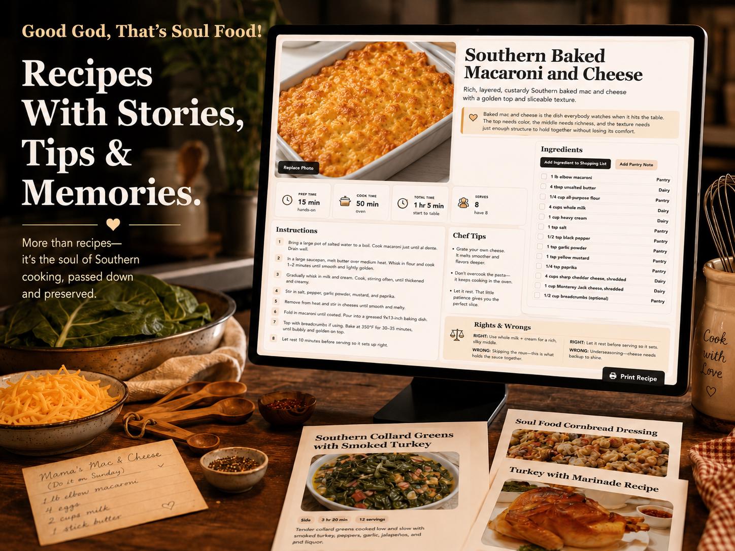 Good God That’s Soul Food recipe & meal planning offline HTML mini app feature screen 3