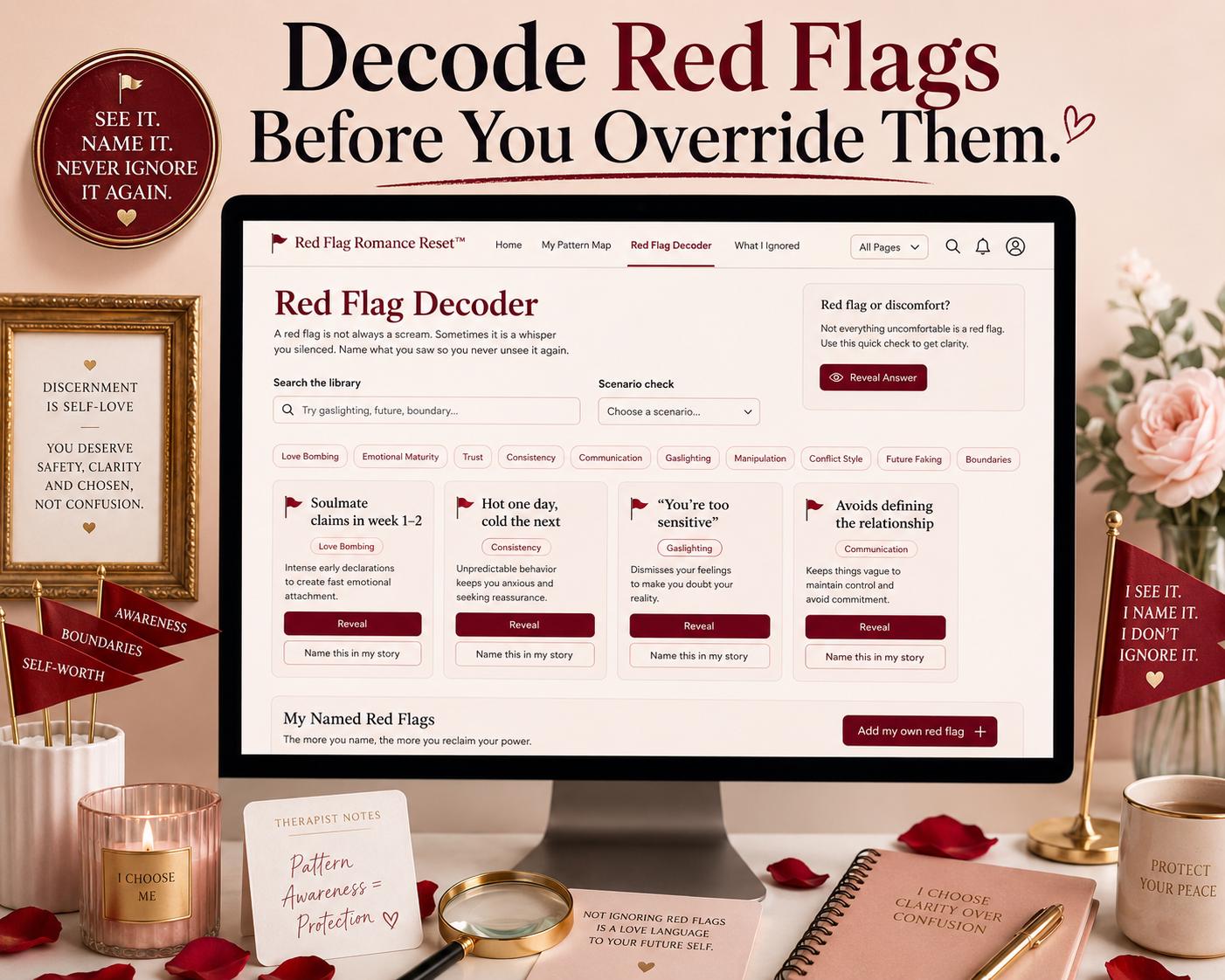 Red Flag Romance Reset breakup recovery offline HTML mini app feature screen 3
