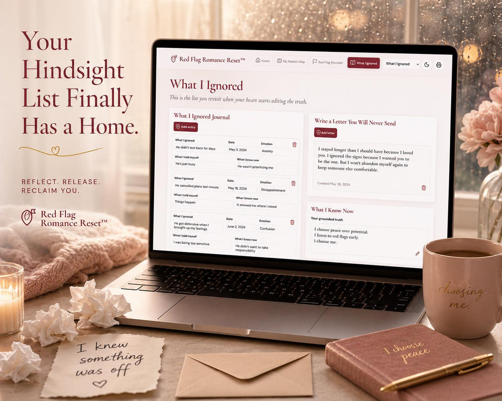 Red Flag Romance Reset breakup recovery offline HTML mini app feature screen 4