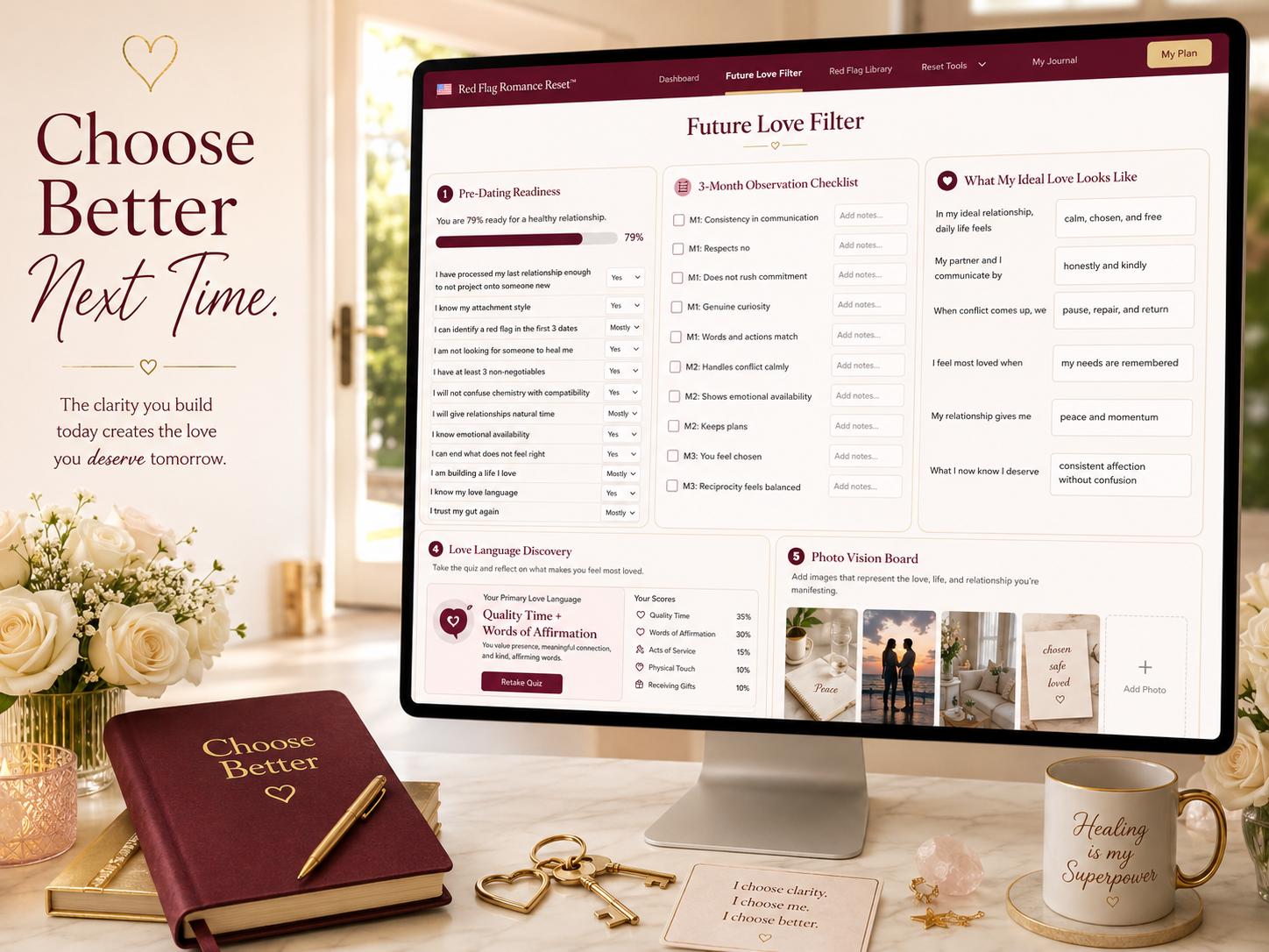 Red Flag Romance Reset breakup recovery offline HTML mini app feature screen 9