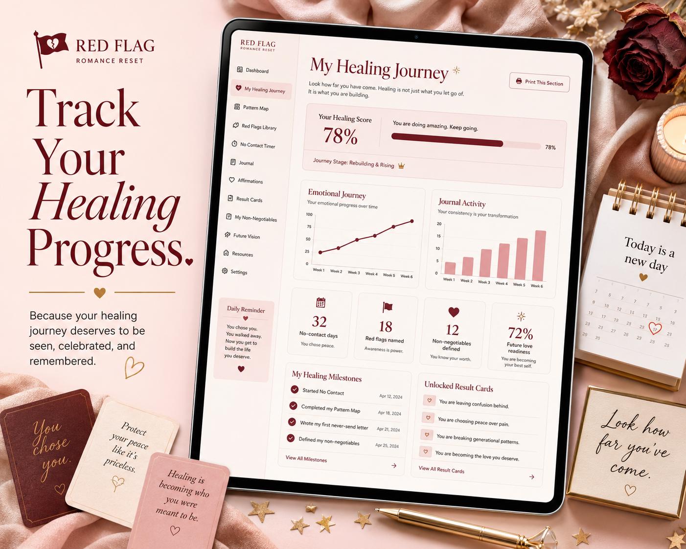 Red Flag Romance Reset breakup recovery offline HTML mini app feature screen 10