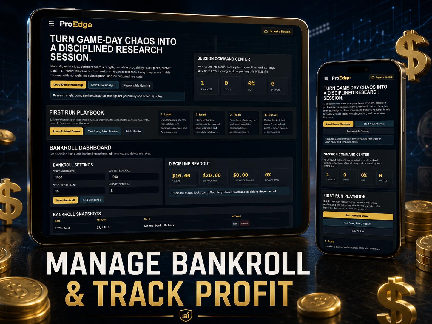 ProEdge Analyzer sports analytics offline HTML mini app feature screen 3