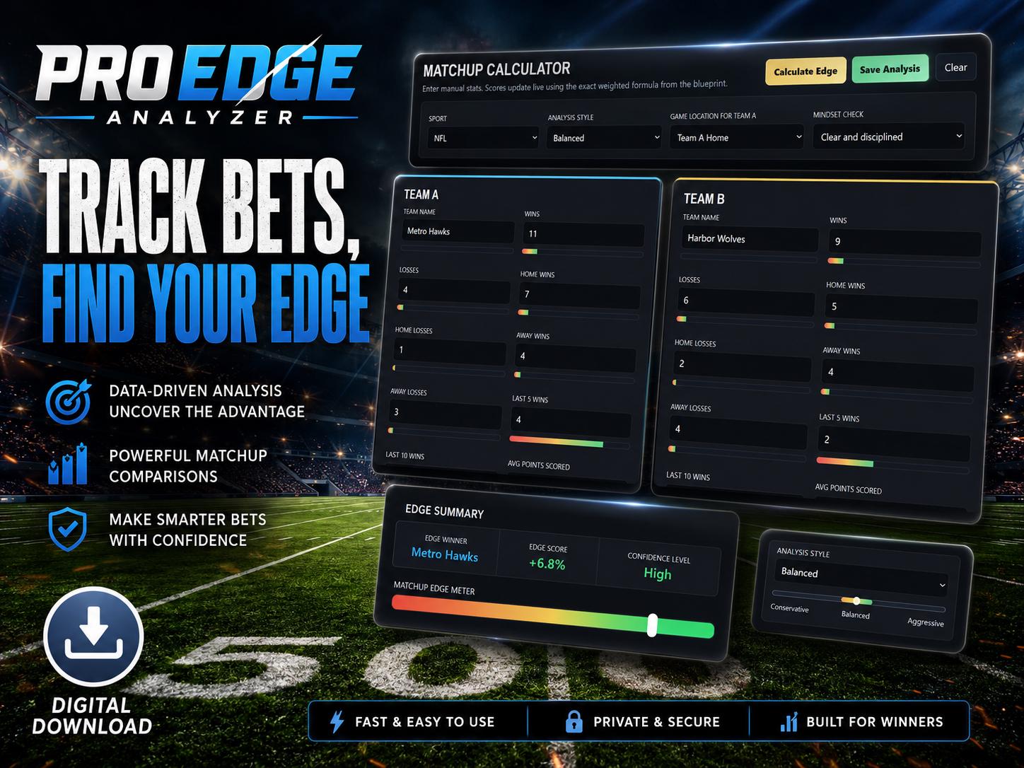 ProEdge Analyzer sports analytics offline HTML mini app feature screen 8