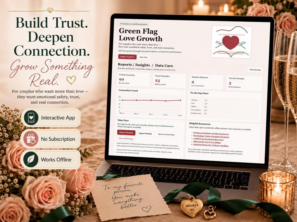 Green Flag Love Growth couples growth offline HTML mini app dashboard