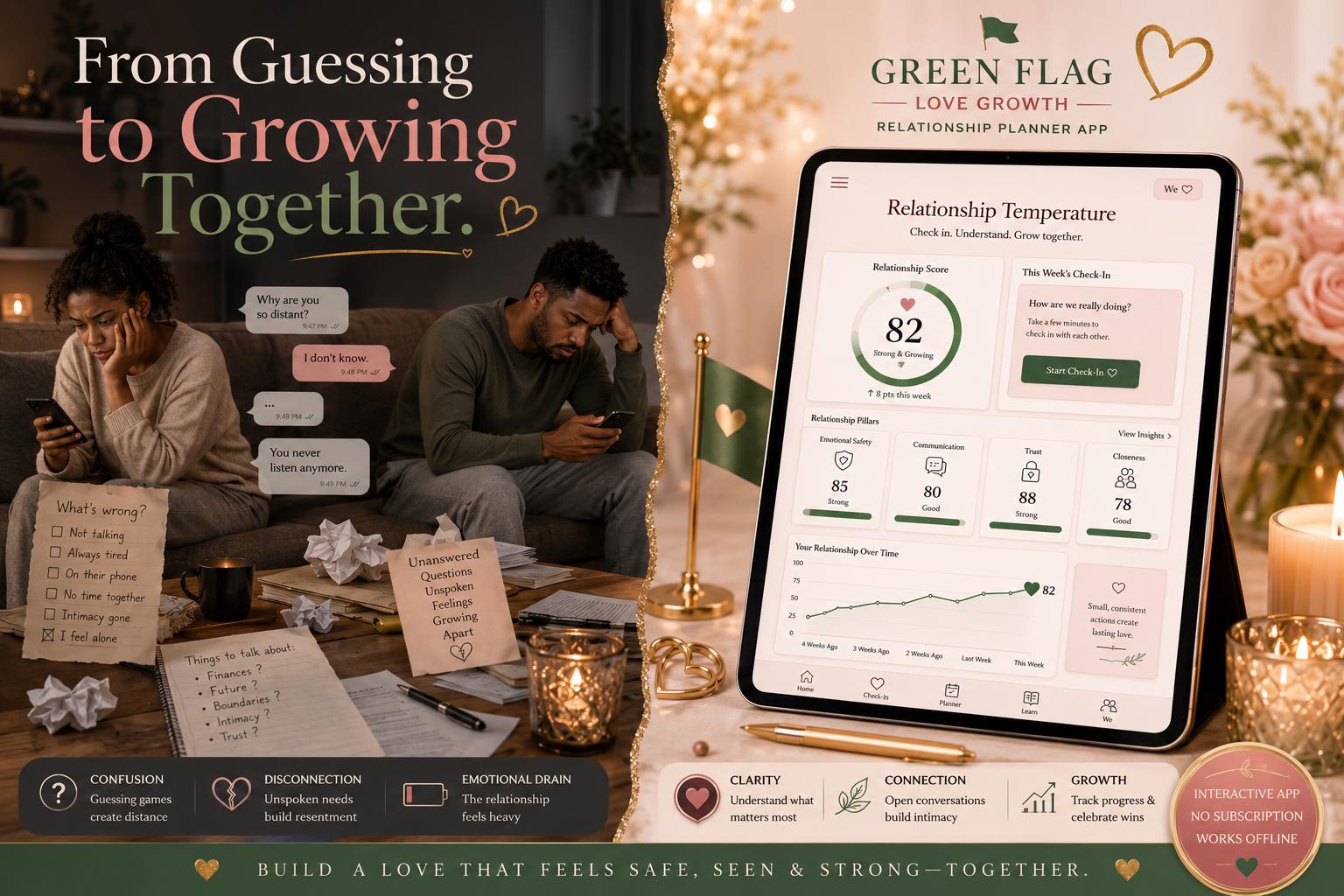 Green Flag Love Growth couples growth offline HTML mini app feature screen 2