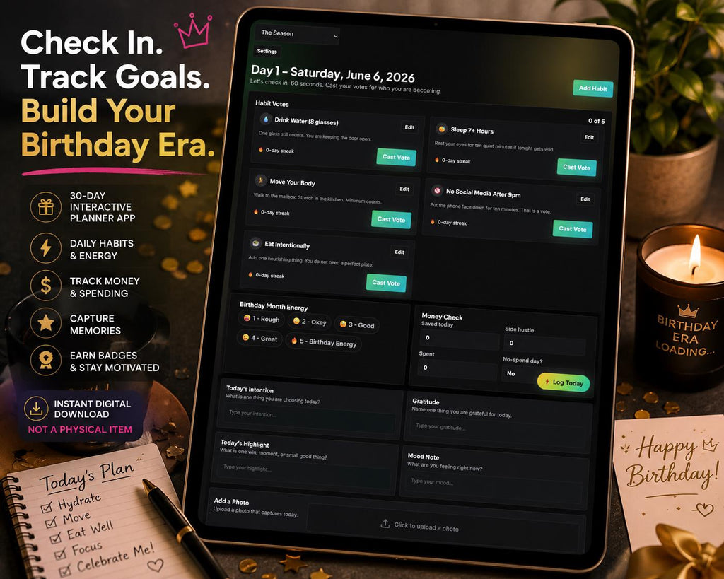 The Whole 30 Days birthday planning offline HTML mini app feature screen 3