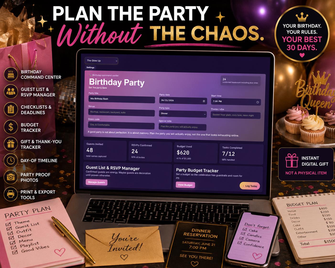The Whole 30 Days birthday planning offline HTML mini app feature screen 5