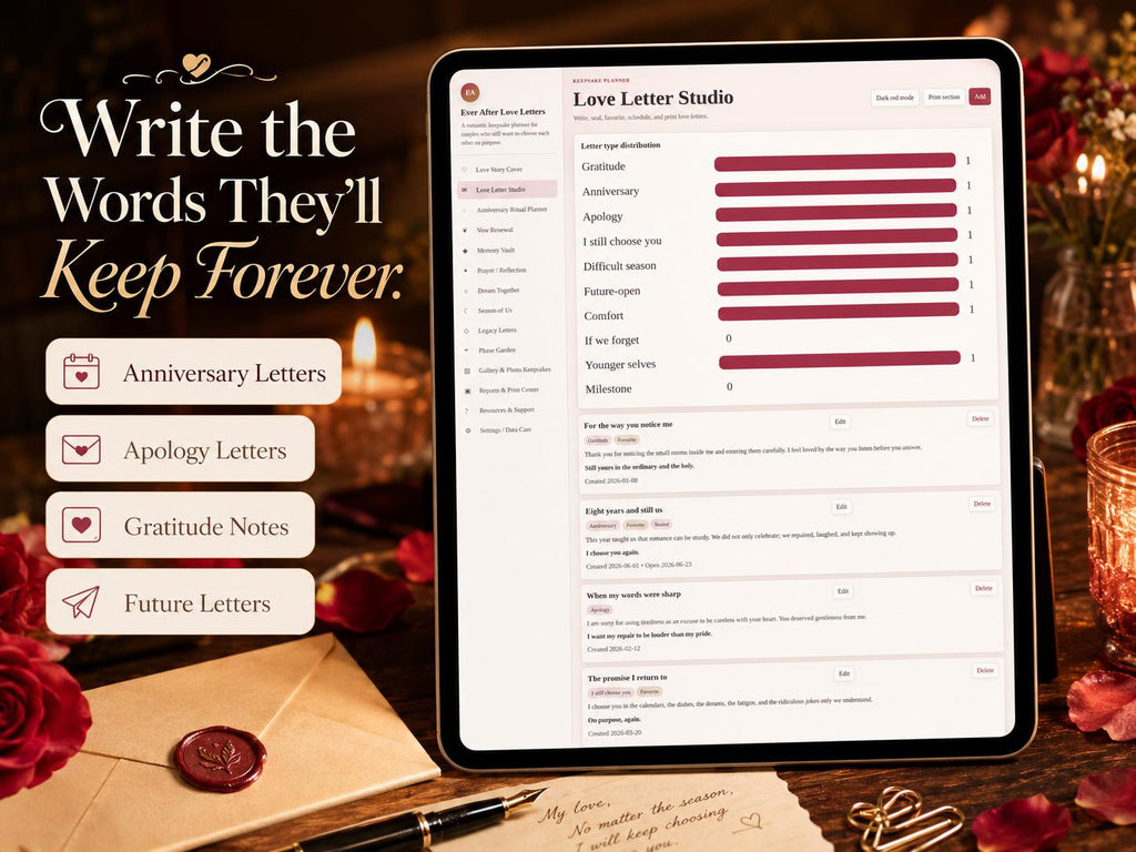 Ever After Love Letters love letters & keepsakes offline HTML mini app feature screen 2