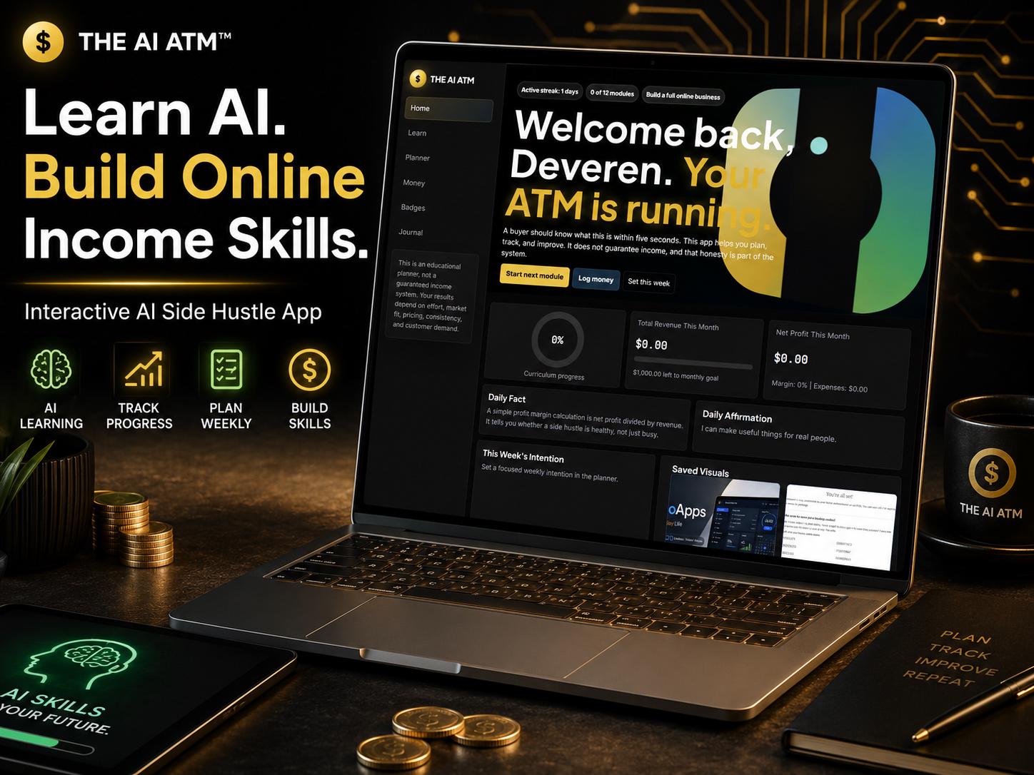 The AI ATM ai side hustles offline HTML mini app dashboard