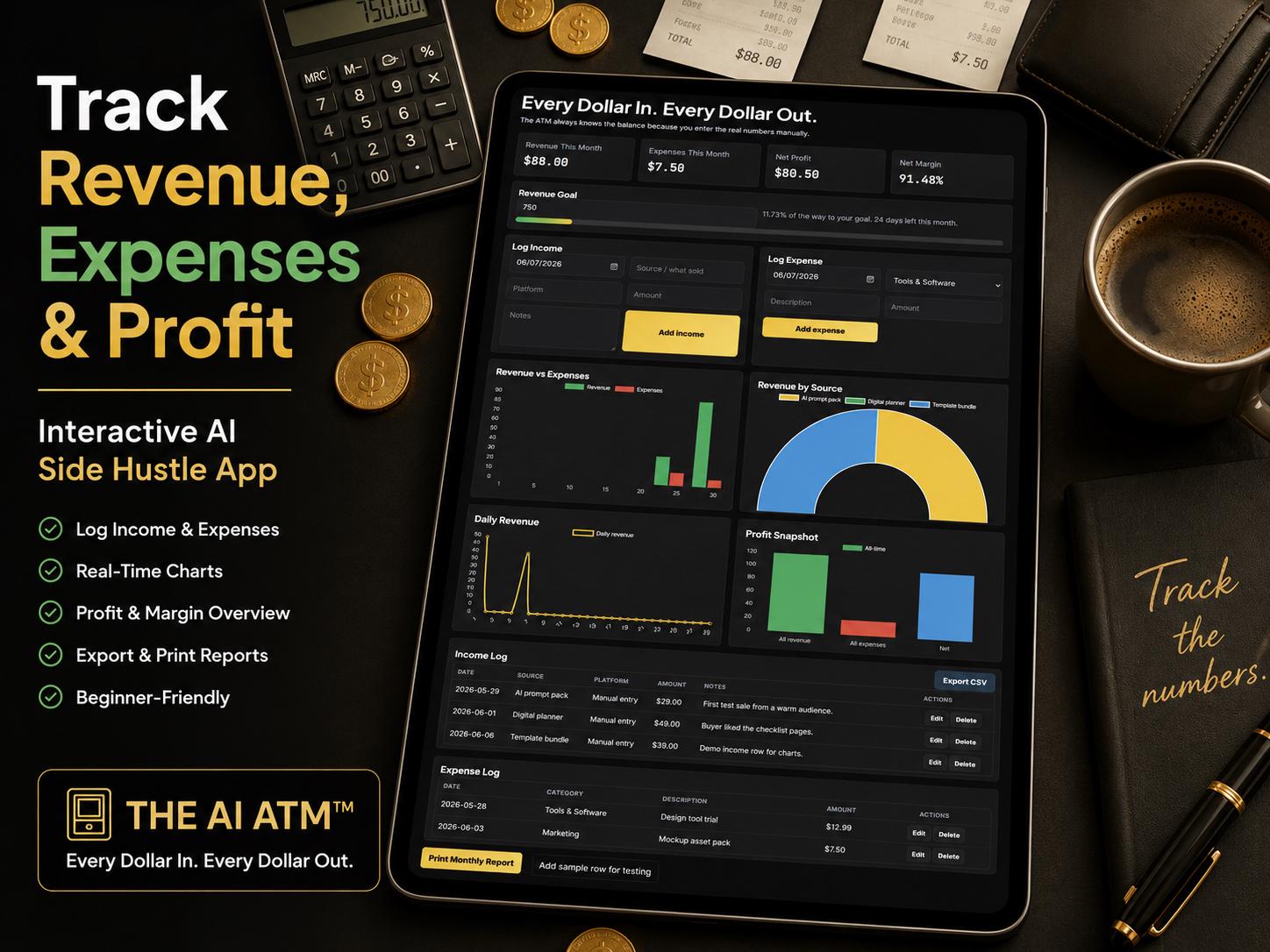 The AI ATM ai side hustles offline HTML mini app feature screen 5