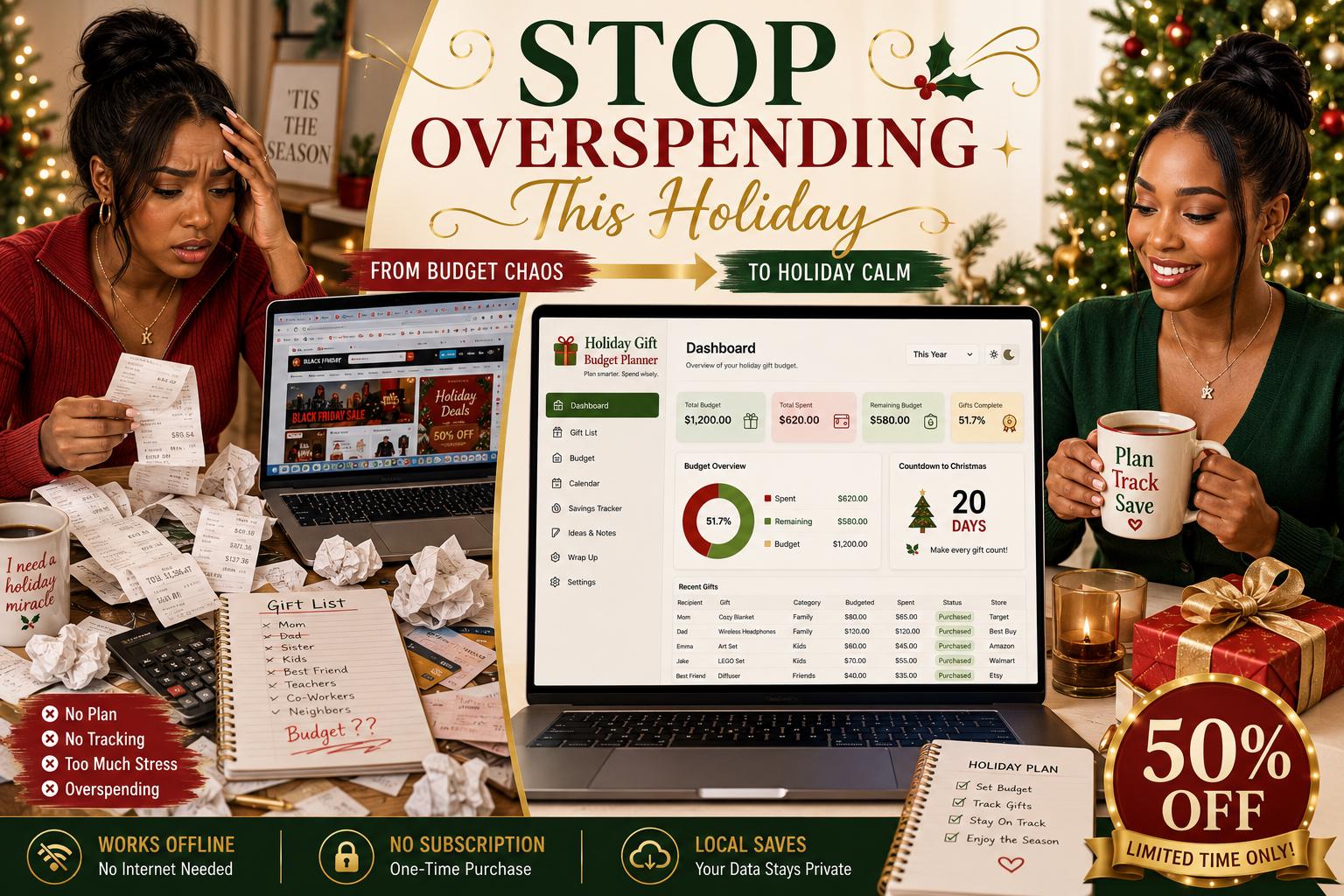 Holiday Gift Budget Planner gift budgeting offline HTML mini app feature screen 2