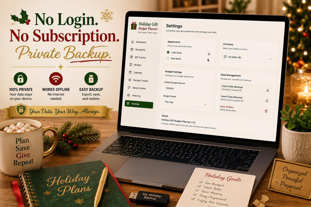Holiday Gift Budget Planner gift budgeting offline HTML mini app feature screen 7