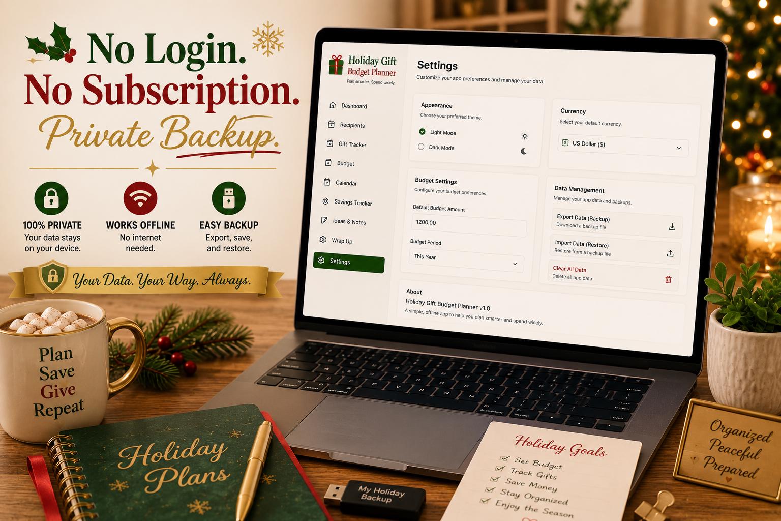 Holiday Gift Budget Planner gift budgeting offline HTML mini app feature screen 7