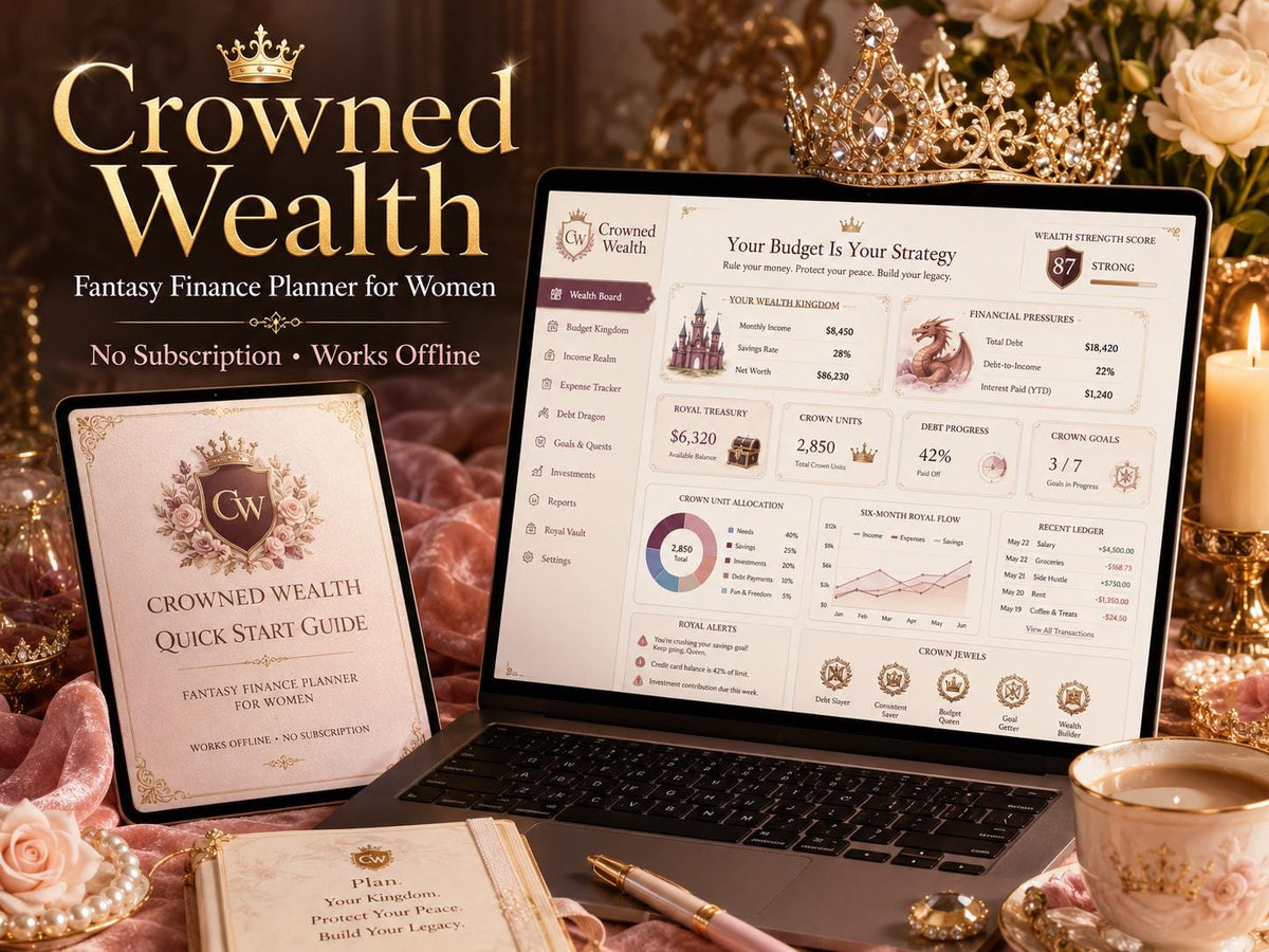 Crowned Wealth fantasy budgeting offline HTML mini app dashboard