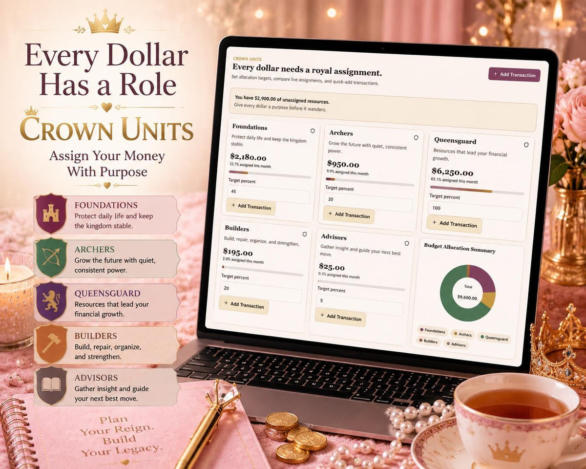 Crowned Wealth fantasy budgeting offline HTML mini app feature screen 5