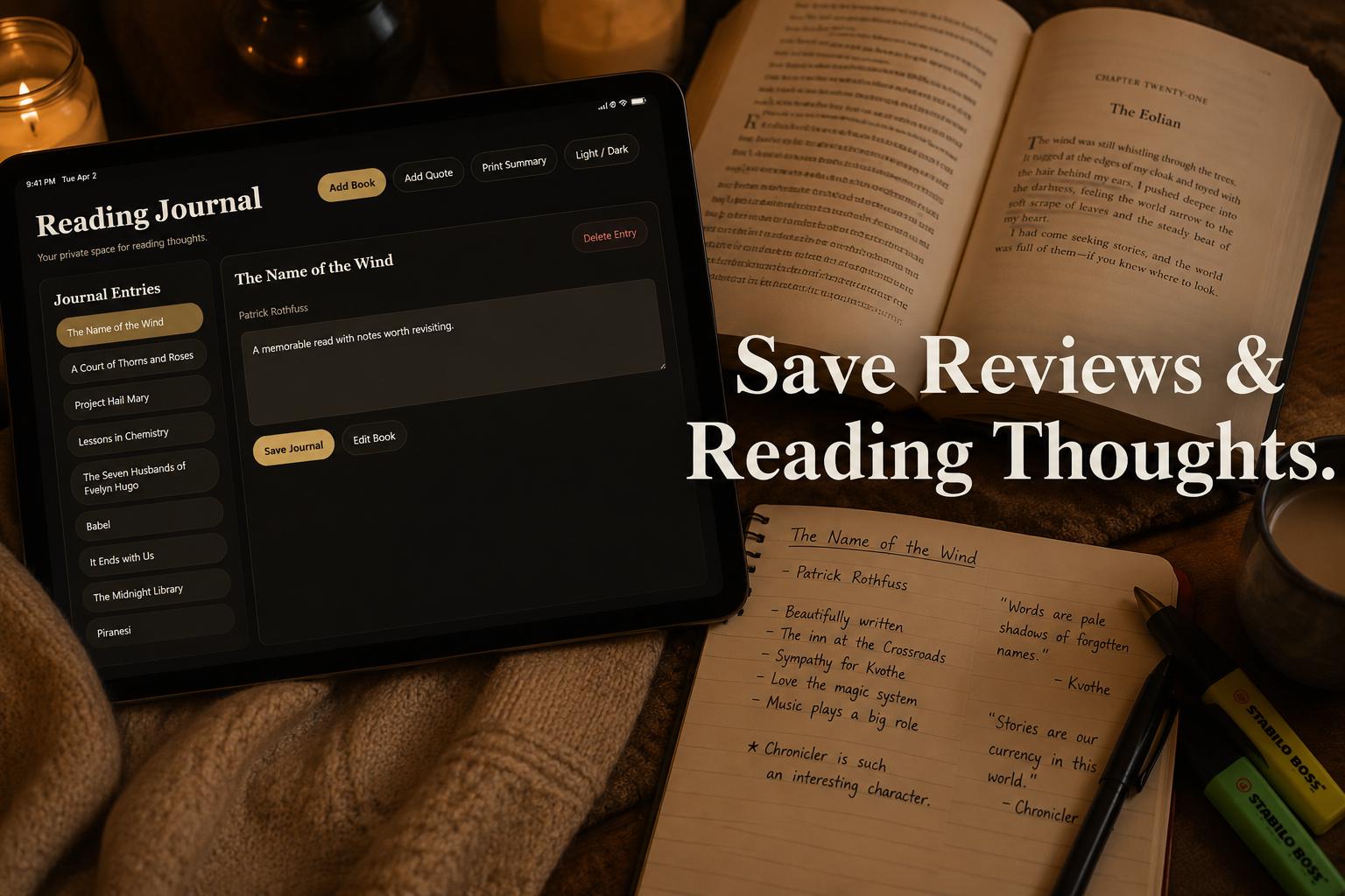 The Reading Vault reading journal offline HTML mini app feature screen 6