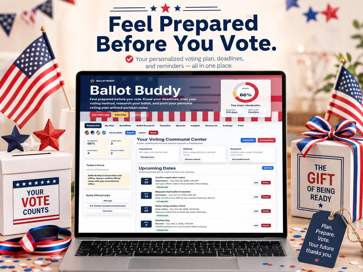 Ballot Buddy civic planning offline HTML mini app dashboard
