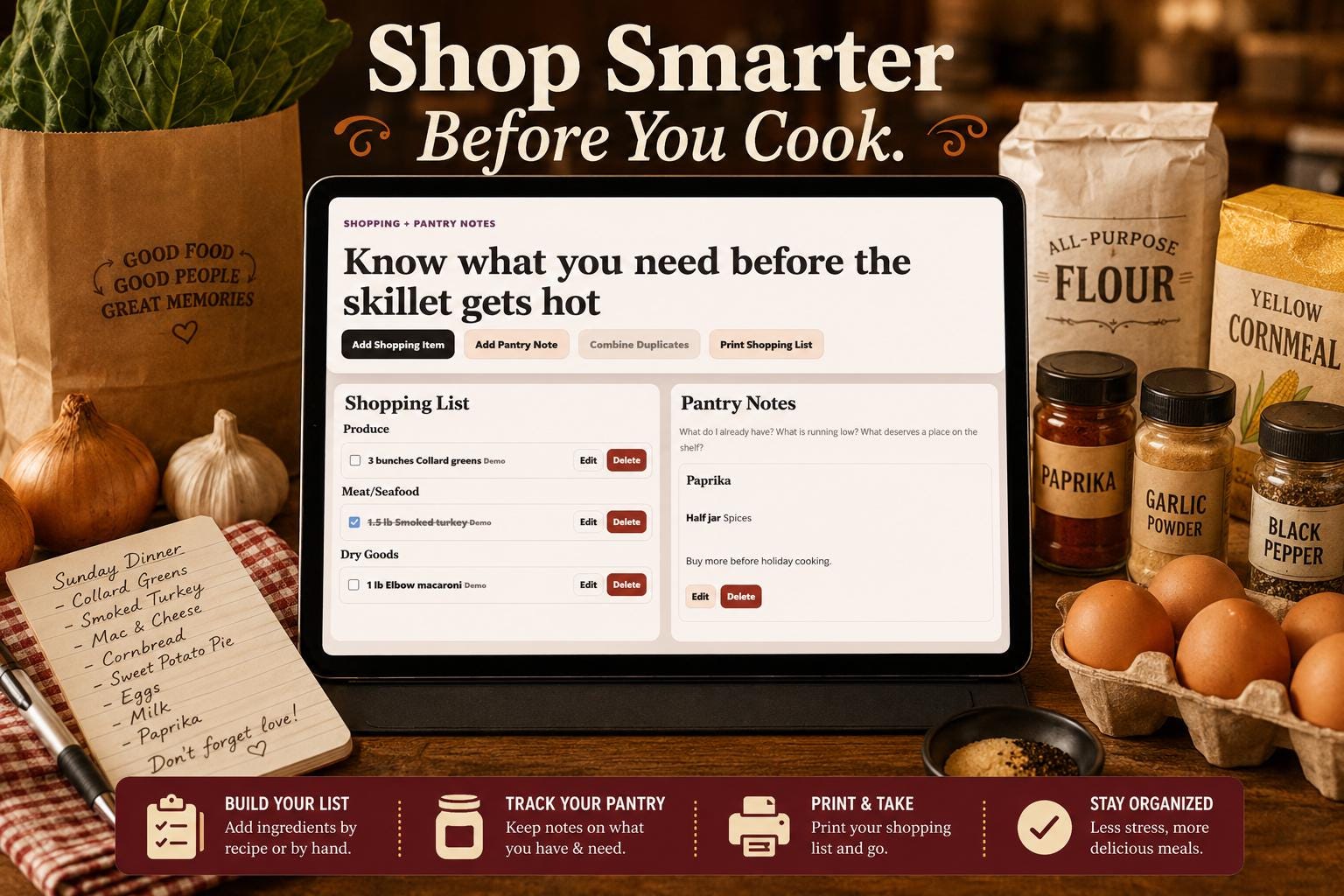 Good God That’s Soul Food recipe & meal planning offline HTML mini app feature screen 7