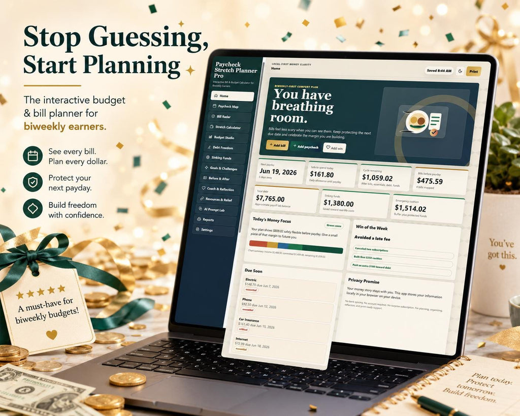 Paycheck Stretch Planner Pro paycheck budgeting offline HTML mini app dashboard