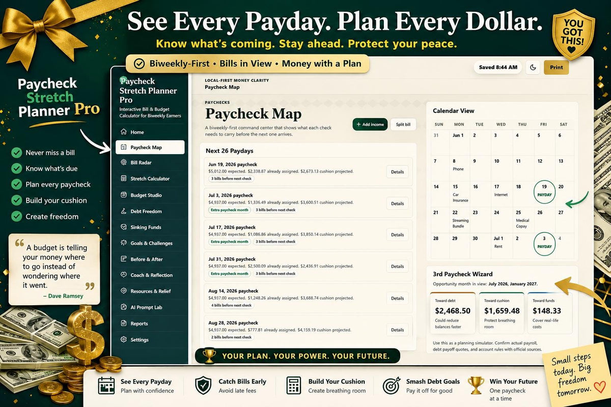 Paycheck Stretch Planner Pro paycheck budgeting offline HTML mini app feature screen 2