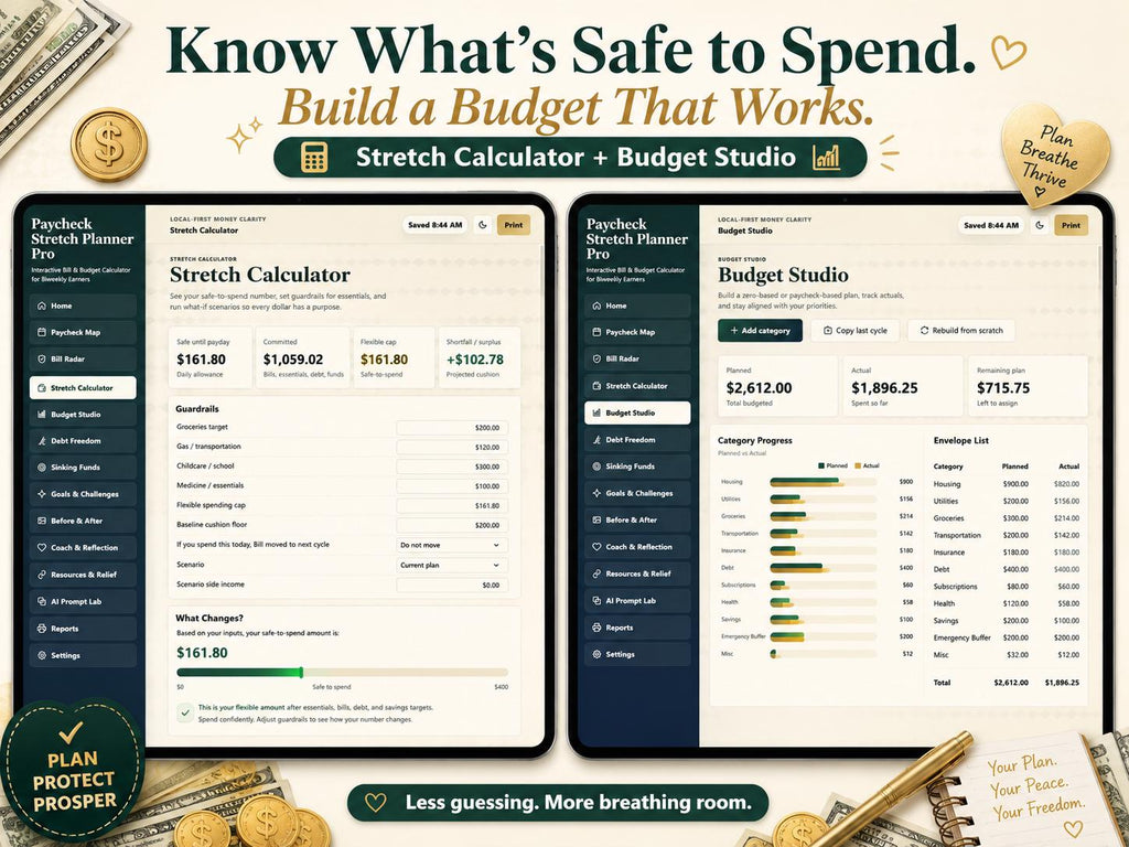 Paycheck Stretch Planner Pro paycheck budgeting offline HTML mini app feature screen 3