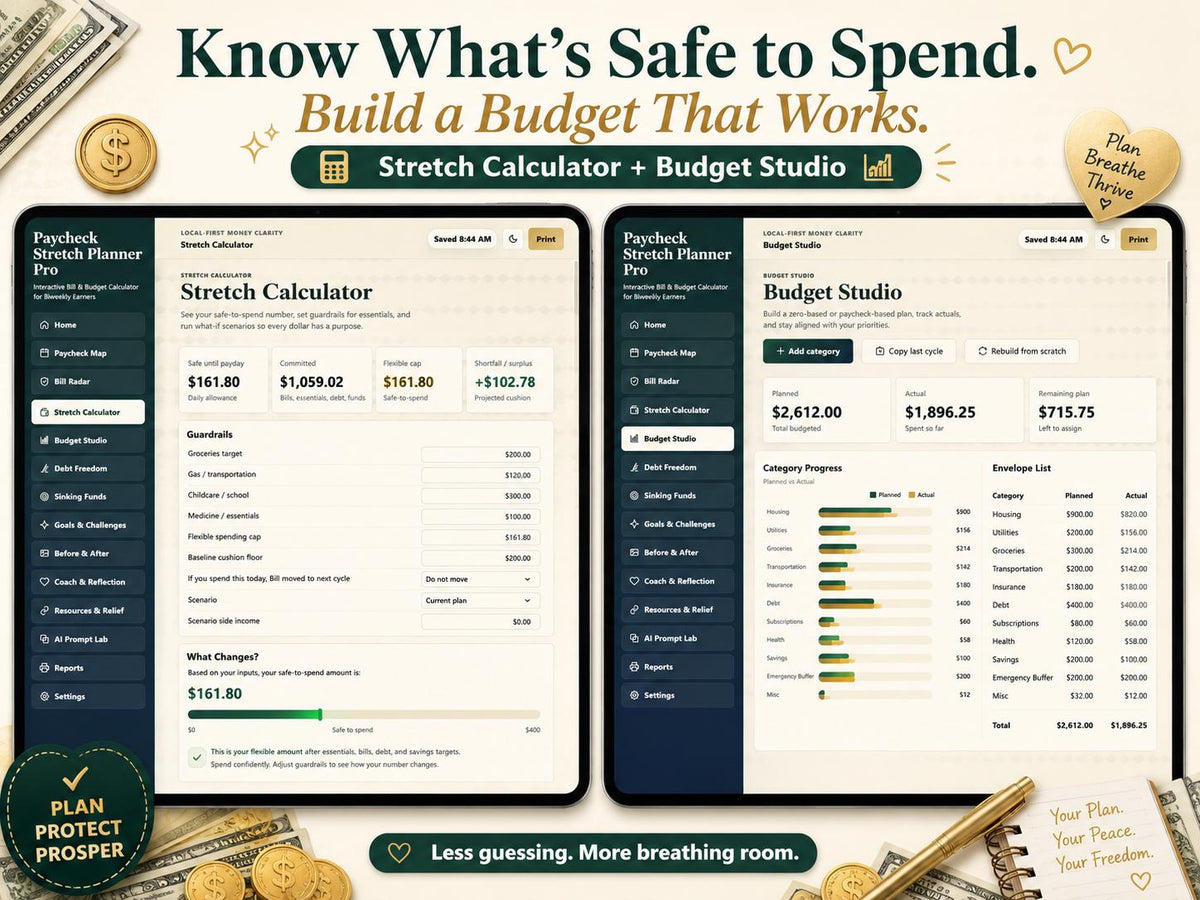 Paycheck Stretch Planner Pro paycheck budgeting offline HTML mini app feature screen 3