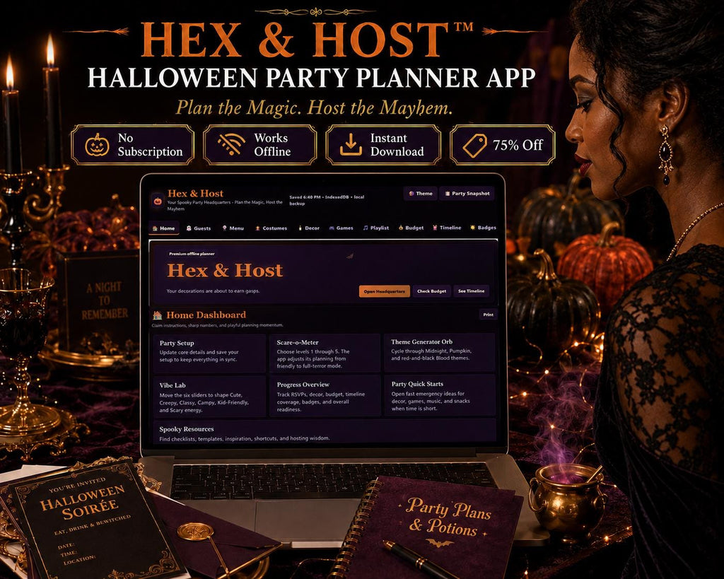 Hex & Host halloween party planning offline HTML mini app dashboard