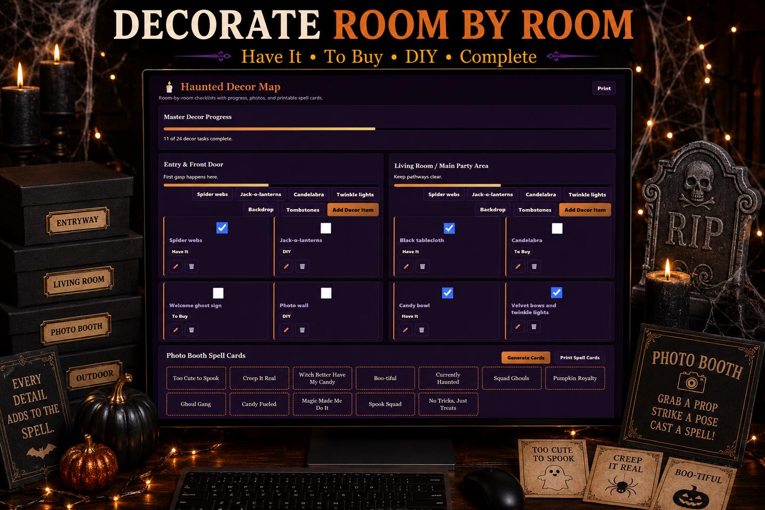 Hex & Host halloween party planning offline HTML mini app feature screen 5